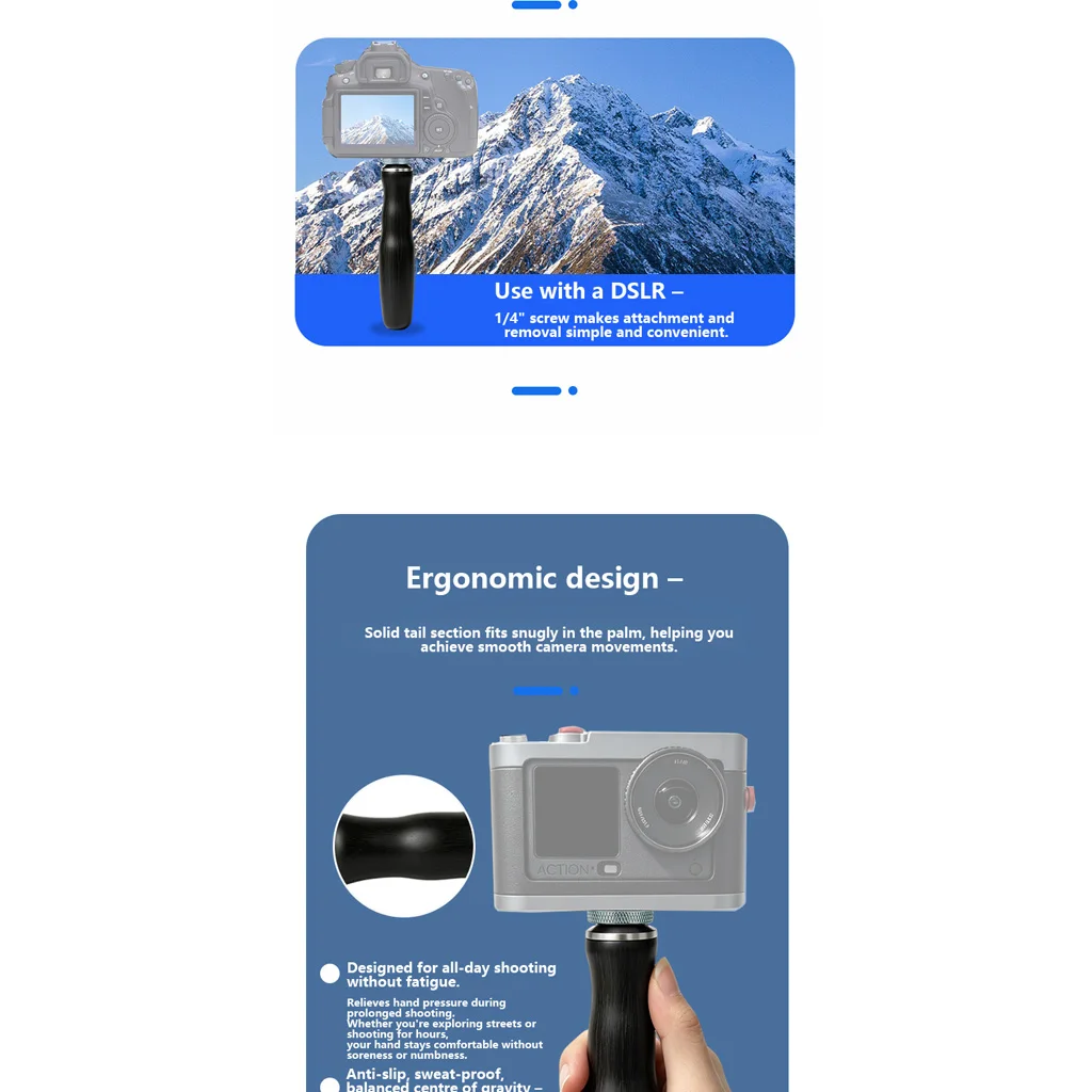 BGNing Universeller Kamera-Griff mit Holzgriff und 1/4"-Schraubanschluss für DSLR- und spiegellose Kameras, Seitenhandgriff – Detail 5