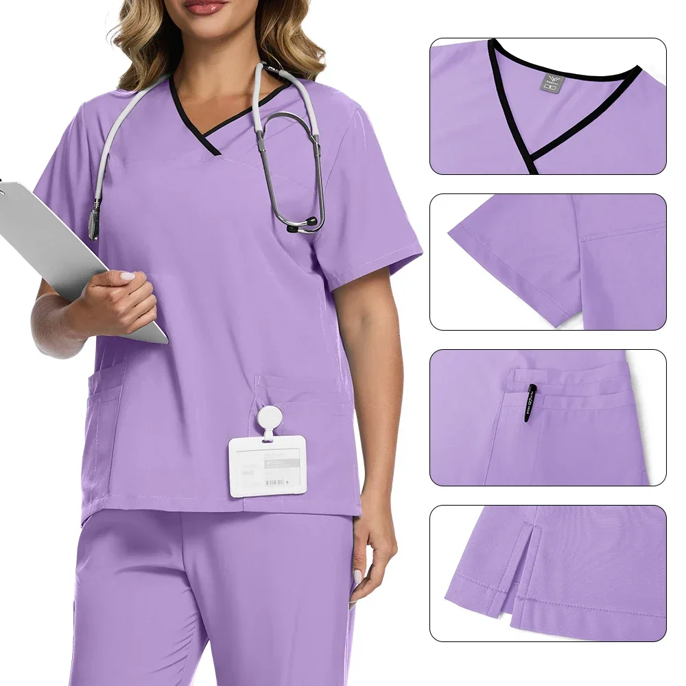 Short Sleeve Tops+Pants Pet Doctor Scrub Suit Scrub Set Multicolor Scrubs Uniform Women Nursing Uniform Medical Surgery Workwear