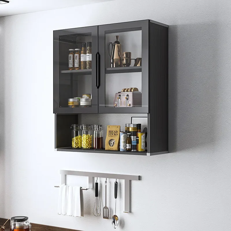 Glass wall cabinet Kitchen locker Simple and minimalist light luxury Space aluminum aluminum alloy wall cabinet with door storag