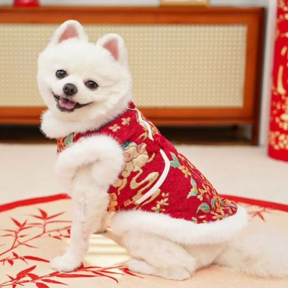 

Cute Thick Velvet New Year's Dog Cat Clothing Tang Clothing Comfortable Cat Dog Vest Soft Chinese Style Pet Coat Autumn Winter
