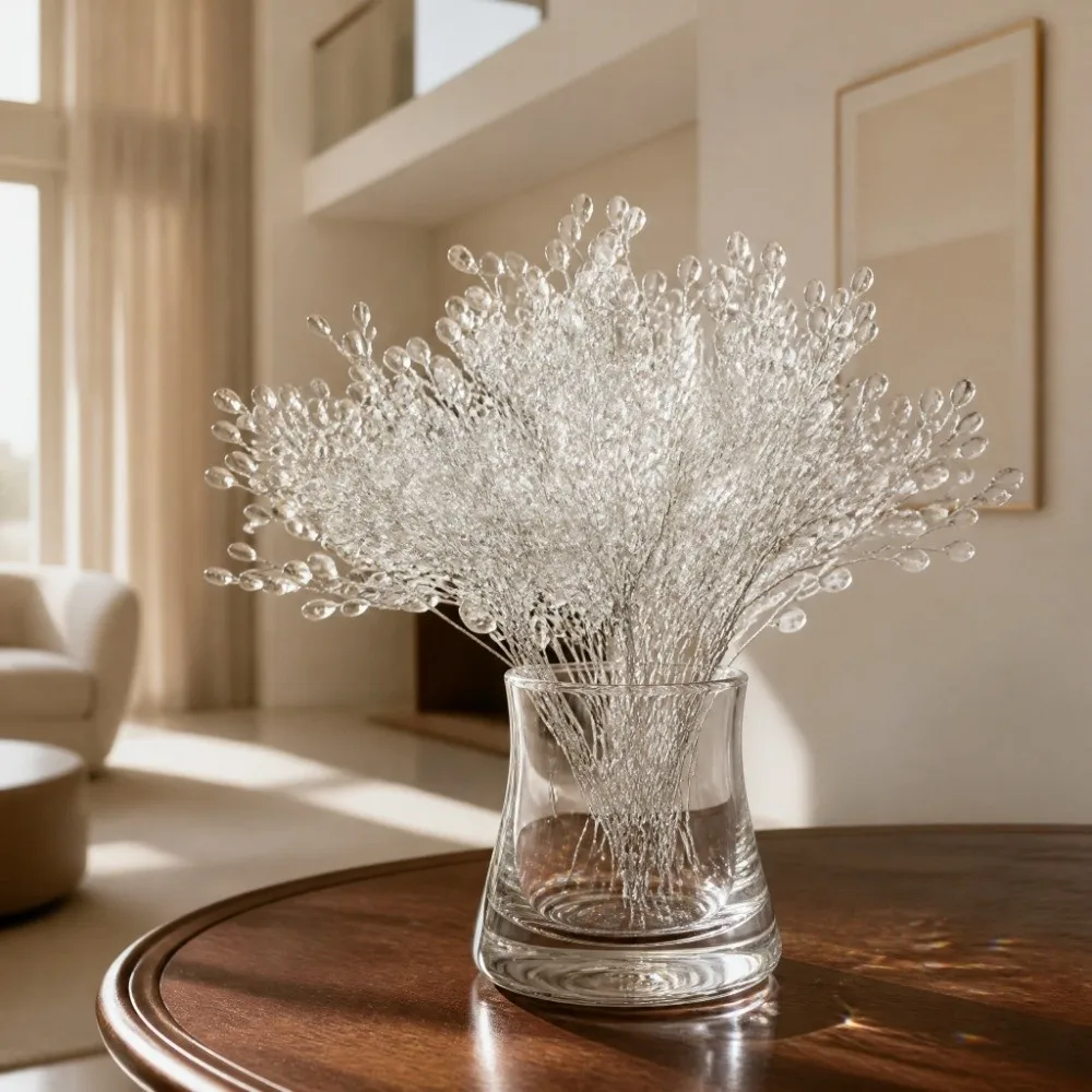 50pcs Decorative Acrylic Bead Drop Crystal Bud Branches Beaded String Floral Picks Beaded String Stems Home Decoration