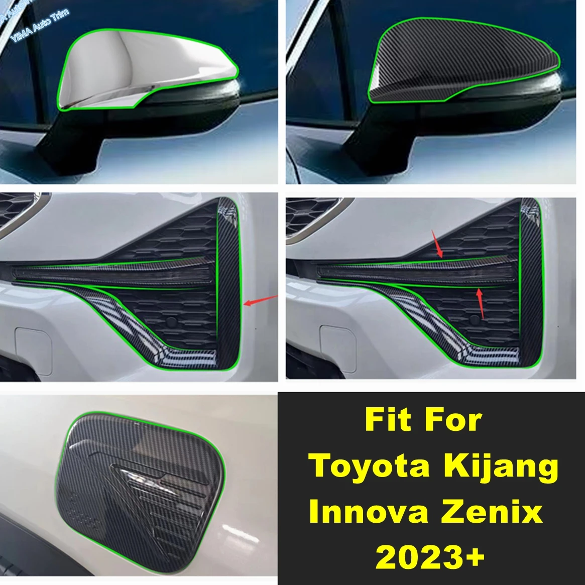 

ABS Car Front Bumper Strip / Fog Light Eyebrow / Rearview Mirror Cover Trim Accessories For Toyota Kijang Innova Zenix 2023 2024