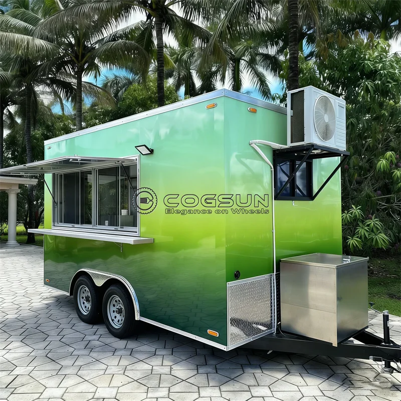 COGSUN Mobile Barbecue Trailer with Heavy-Duty Premium Fresh Juice & Salad Concession Trailer Fully Equipped Food Truck