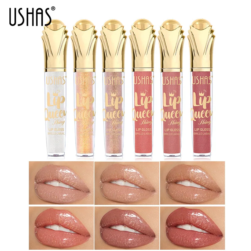 USHAS-cetro mate de belleza para mujer, brillo de labios dorado, líquido hidratante de larga duración, cosméticos, regalo de Festival, maquillaje