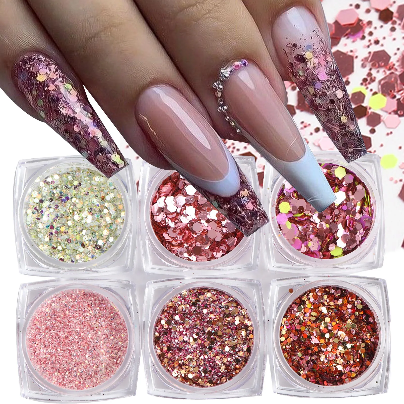 6 Colors Iridescent Mermaid Holographic Hexagon Sequins 3D Flakes Laser Gradient Nail Glitter Shiny Nail Art Sequins
