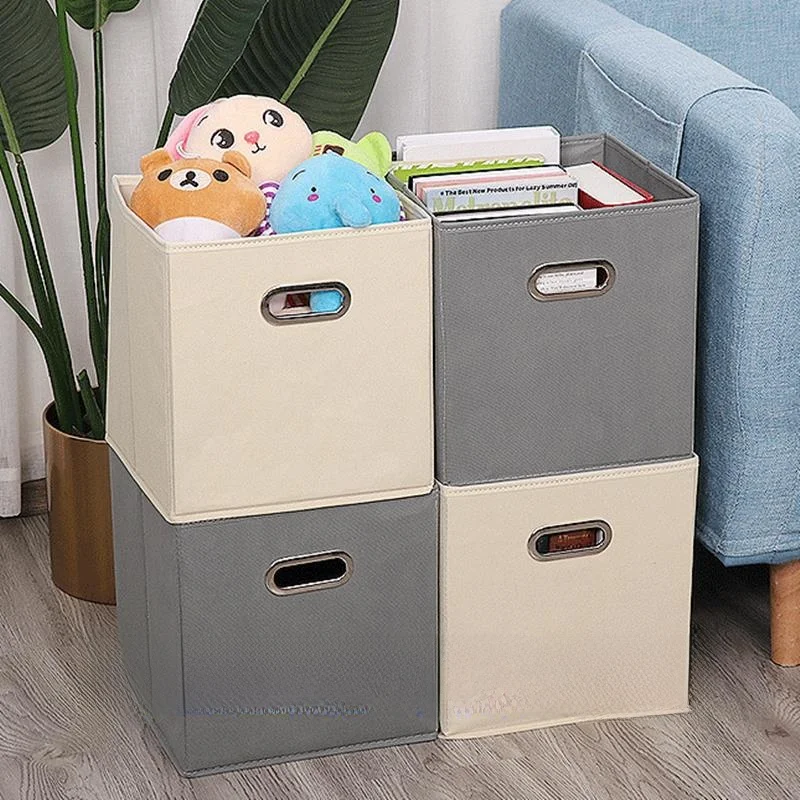 Square Fabric Storage Box Non-Woven Foldable Organizer Box with Lid for Miscellaneous Items Wardrobe Home Organization