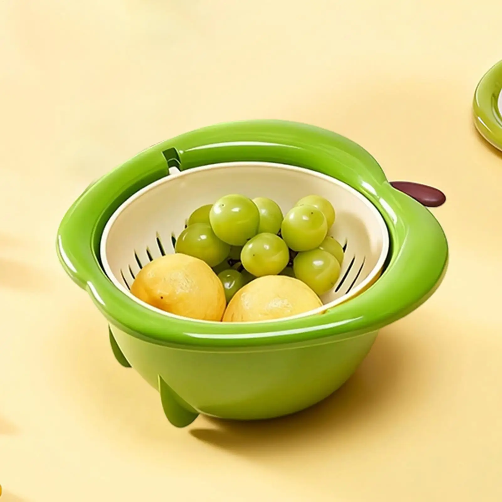 

Kitchen Drain Basket Fruit Vegetable Washing Strainer Basket Double Layer Draining Basket Creative Household Rotating Basket