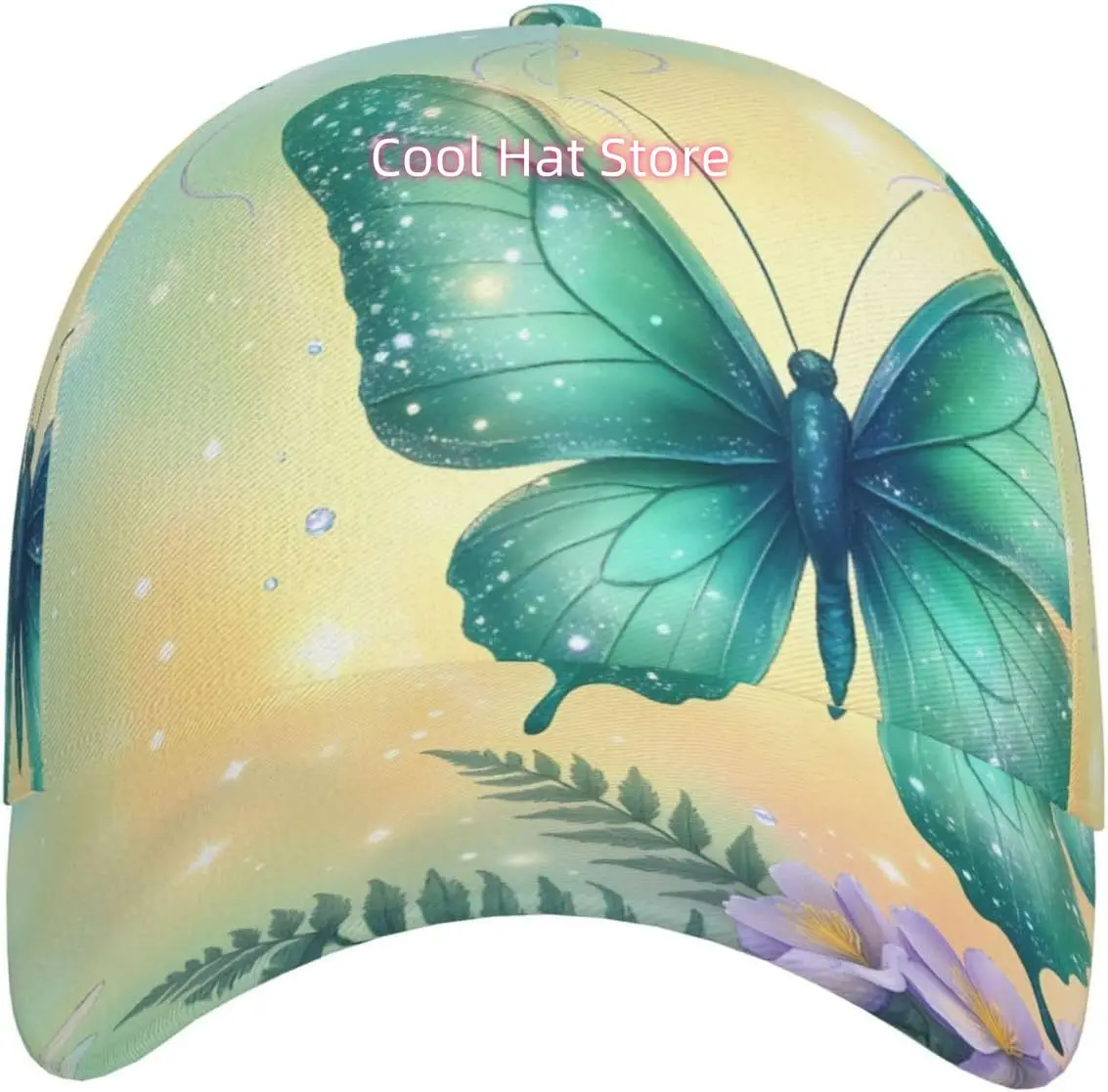 Butterfly and Flower Fantasy Pattern Baseball Cap Adjustable Cotton Baseball Hat for Sports, Outdoor, Travel Gifts for Men Black