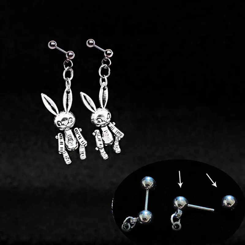 Hanging Ear-Lobe Earrings 16g 20g Bar Pierced Ears Stud Cute Rabbit Helix Earings Stainless Steel Tragus Pierc Jewelry Unisex