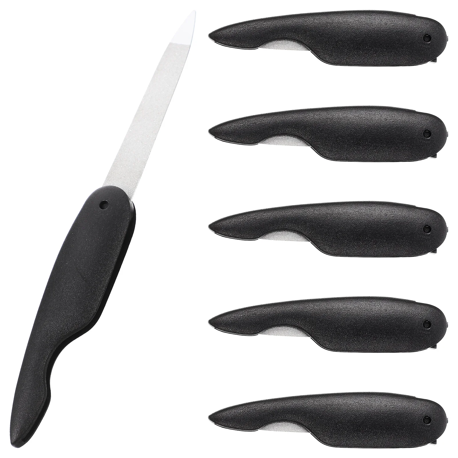 

6 Pcs Folding Nail File Tools Black Stainless Steel Portable Delicate Texture High End Chic Manicuring Sanding