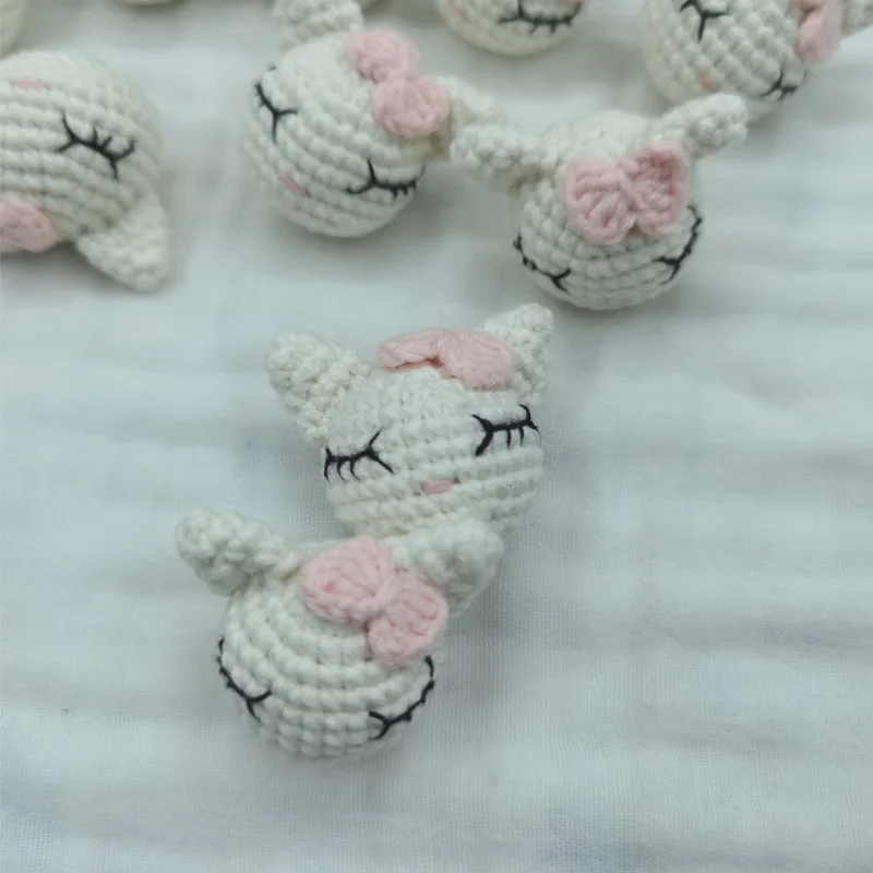 5Pcs Handmade Crochet Animal Cat Knitting Beads DIY Baby Pacifier Chain Chewable Accessories Infant Newborn Teether