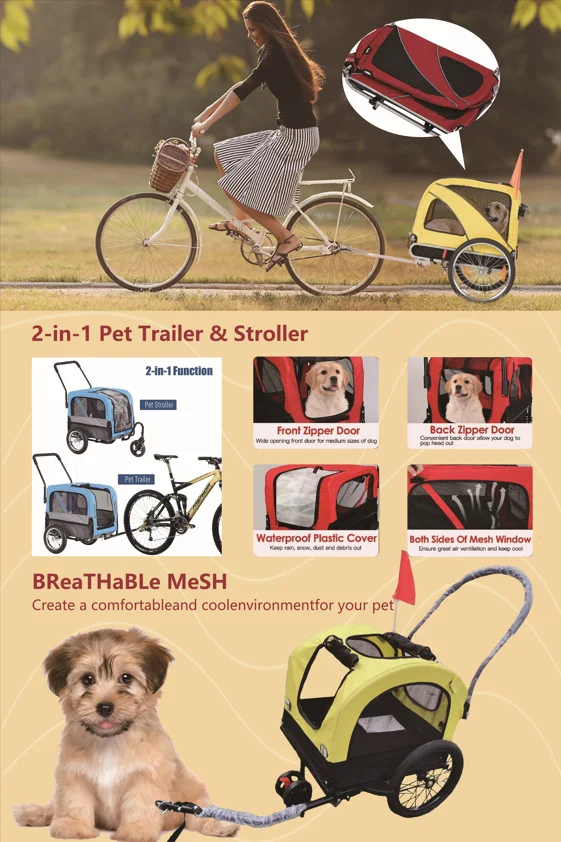 Large Size Bicycle Pet Trailer And Jogger Of Orange Color