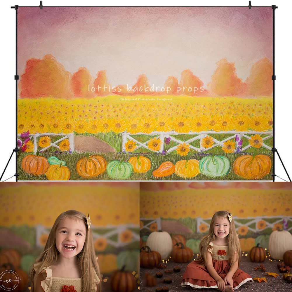 Sunflower and Pumpkin Farm Backdrops para crianças e bebês, Adereços de fotografia para criança, adulto, Photocall, Halloween, Festival fundo, Outono