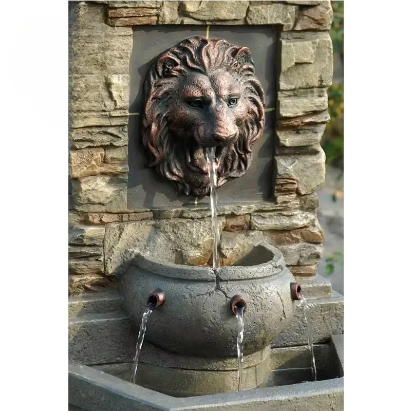 Antique Patio Classic Lion Head Iron Metal Water Waterfall Brass Outdoor Wall Fountain Bronze Fountain