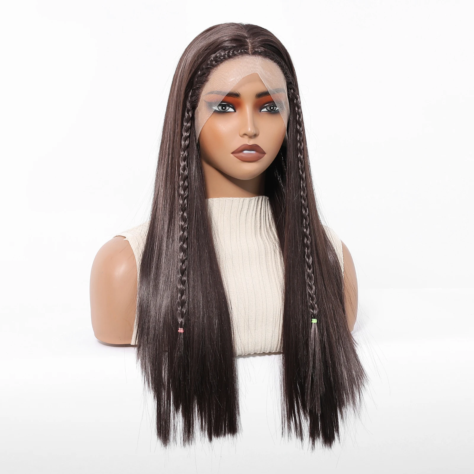 

Topshe 13x3.5 HD Lace Front Wig Hand-Tied Pre-Plucked Natural Hairline Realistic Long Straight Braided Glueless Wig