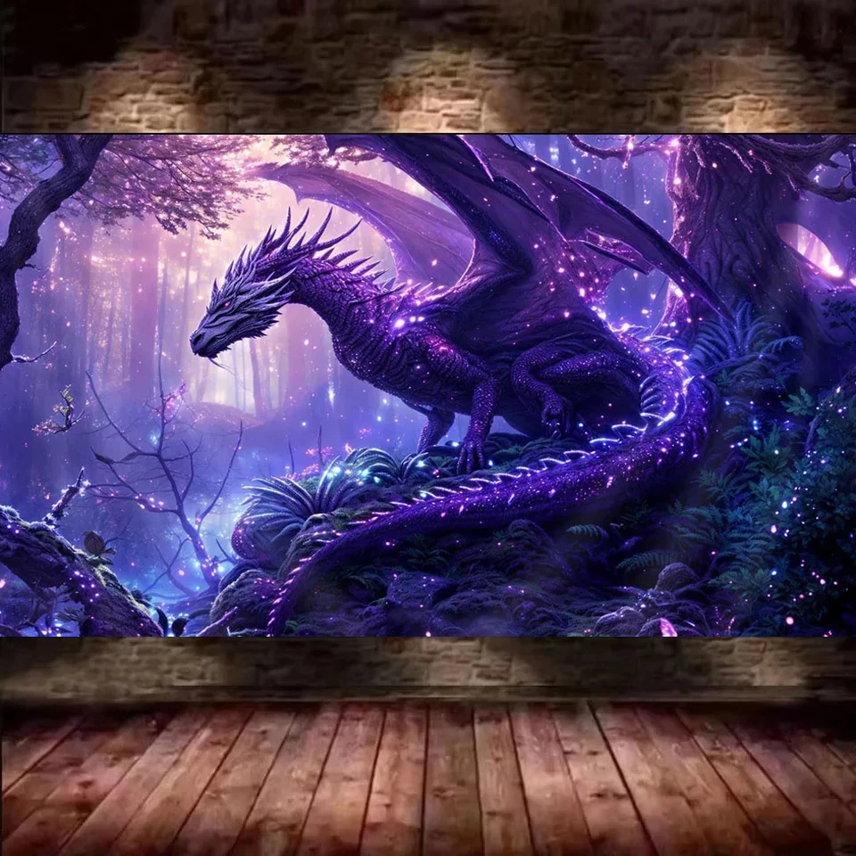 Large Diamond Art Purple Dragon Gothic Medieval Fantasy Animals Cool Dragon Pintura Diamantes,Diamond Painting Accessories