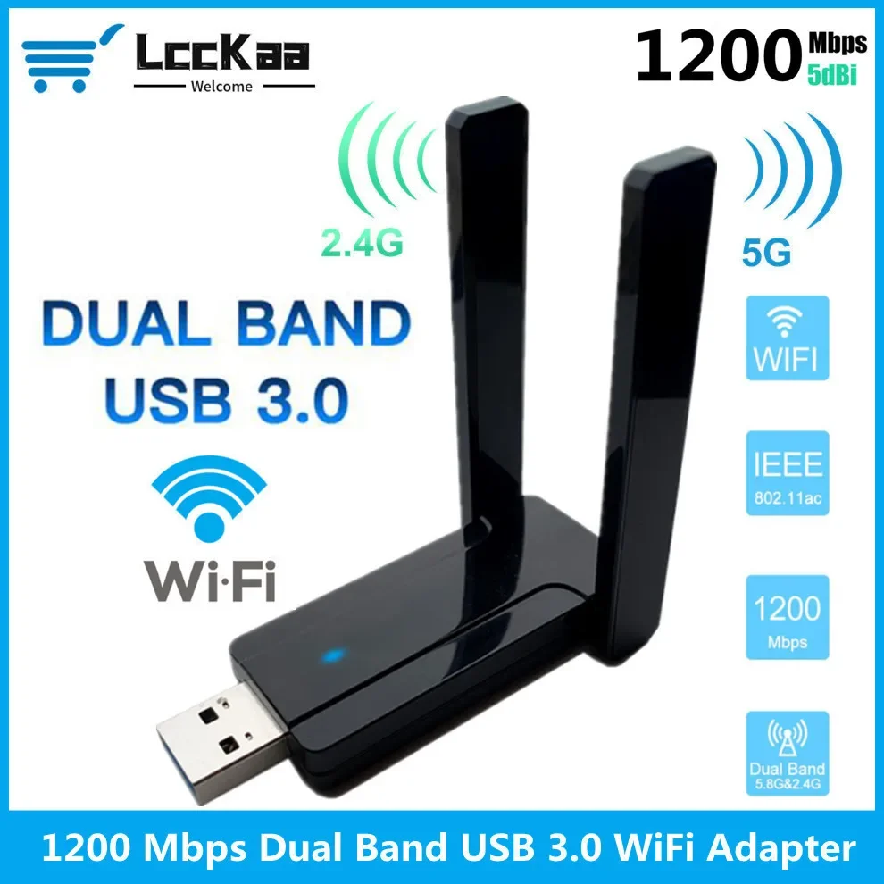 Lcckaa Usb 3.0 Wifi Adapter 1200Mbps Dual Band 2.4Ghz 5Ghz 802. 11ac/A/B/G/N Wifi Antenne Dongle Netwerkkaart Voor Laptop Desktop