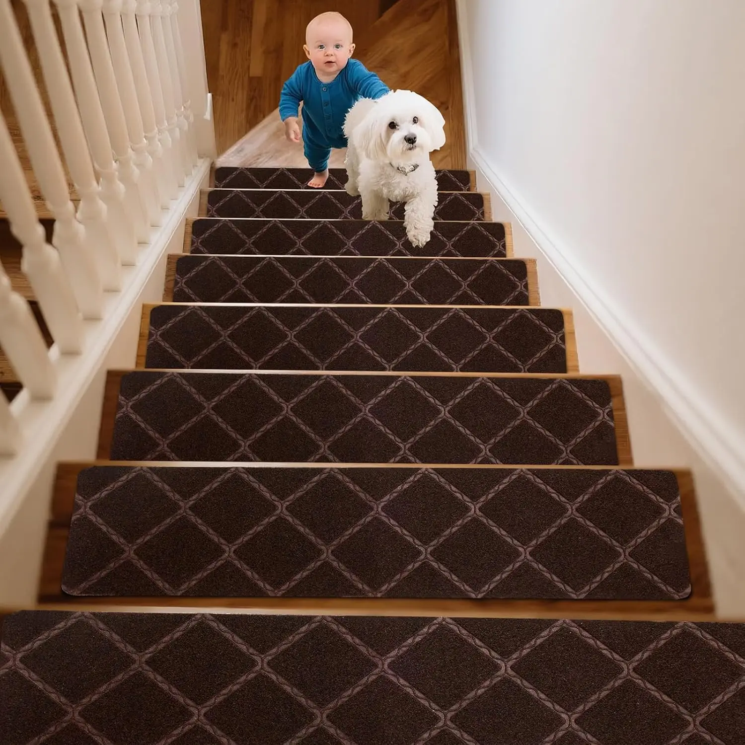 15 Pack Stair Treads for Wooden Steps Indoor, 8" X 30" Carpet Stair Treads Non Slips, Reusable Adhesive Staircase Step