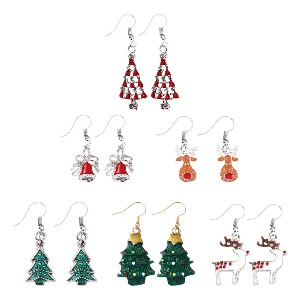 

6Pairs Xmas Earrings Christmas Alloy Ear Pendants Dangle for Holiday Party Accessories Gifts Christmas Earrings