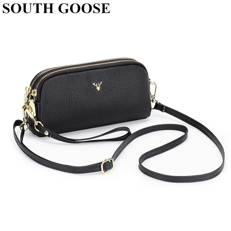 Fashion Shoulder Bag Genuine Leather Women Messenger Bags Female Double Zipper Phone Purse Ladies Small Crossbody Bags Clutch