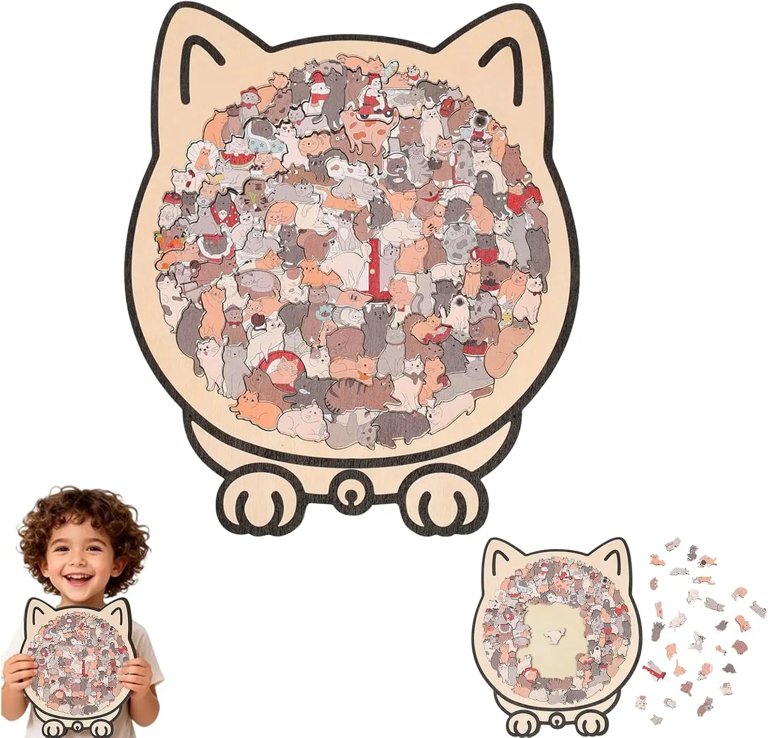 

Unique Wooden Cat Jigsaw Puzzle for Adults, Challenging Animal Puzzle with Cute Cat Shapes, Perfect Gift for Cat Lovers & Home D