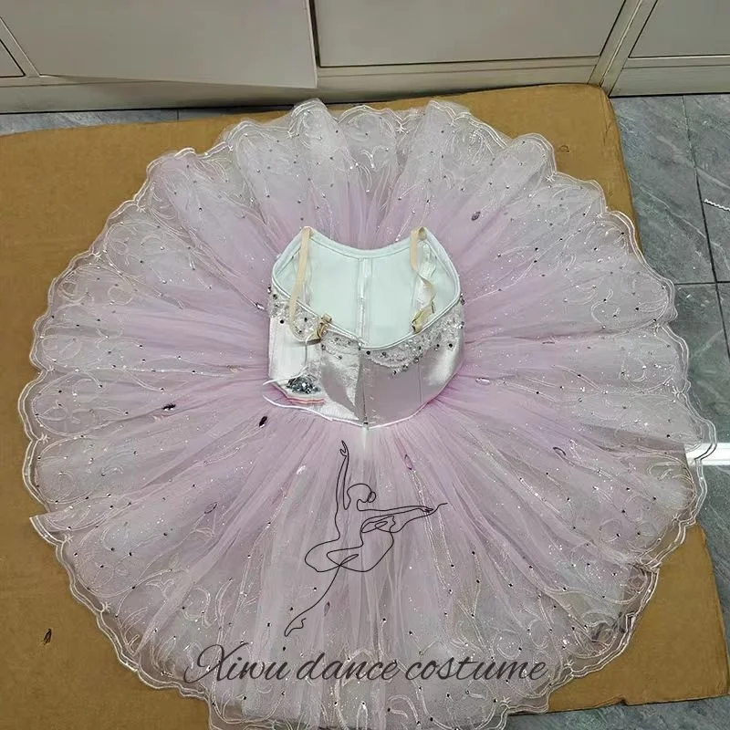 Professioneller, maßgeschneiderter Ballettrock, kurzer Rock, flauschiger Rock, Performance-Uniform, rosa, Wettbewerb für Kinder und Erwachsene