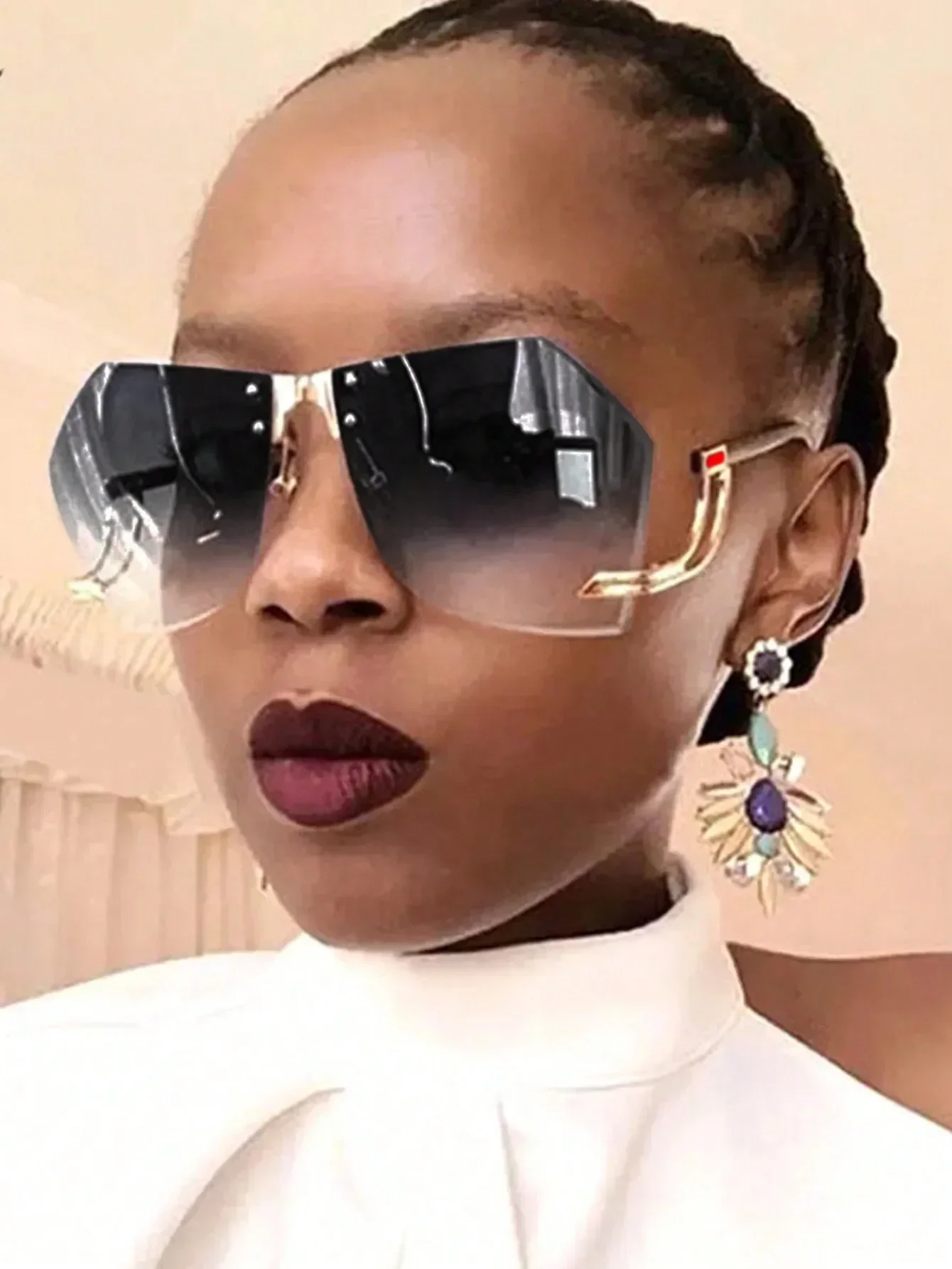 

1pc Big Frame Metal Rimless Gradient Personalized Fashion Glasses Sexy Shades Beach Accessories Beach Accessories For Women Glas