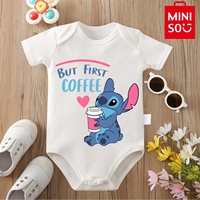 MINISO&Disney Jointly Signed 100% Cotton Baby Clothe Baby Onesie Bodysuit Stich X Coffee Cute Print for 0 To 12 Months Newborn