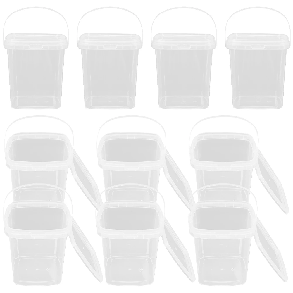 

10pcs Ice Cream Bucket Storage Containers Square Tub Reusable Bulk Lids Kitchen Cup Homemade Barrel Ice Cream Holder Non Stick