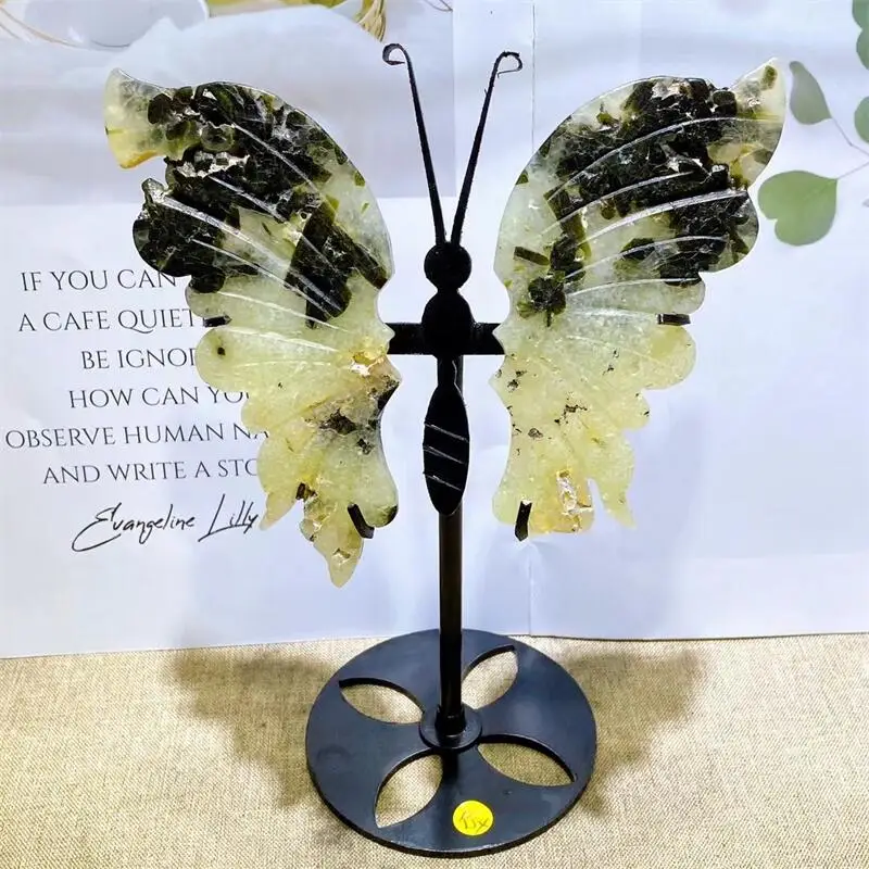 

Natural Prehnite Butterfly Wings Crystal Carving Crafts Healing Energy Lucky Stone Home Decoration Birthday Gift 1pair