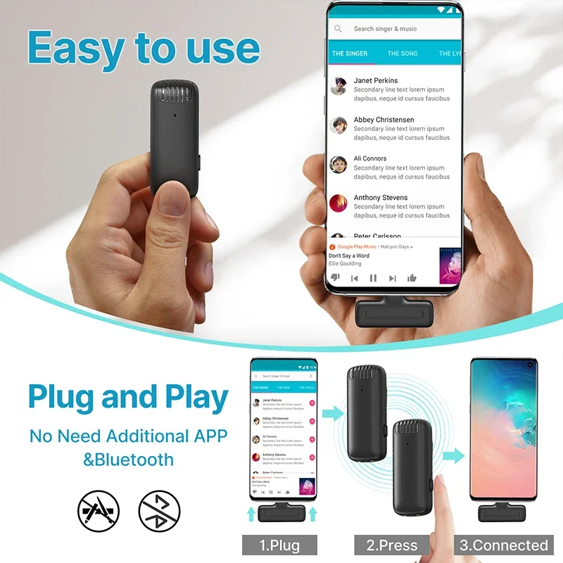 Ulanzi J12 무선 라 발리에 마이크 옷깃 마이크 20M 스마트 폰용 오디오 비디오 녹화 Andriod iPhone 16 DJI Action 5 800mAh