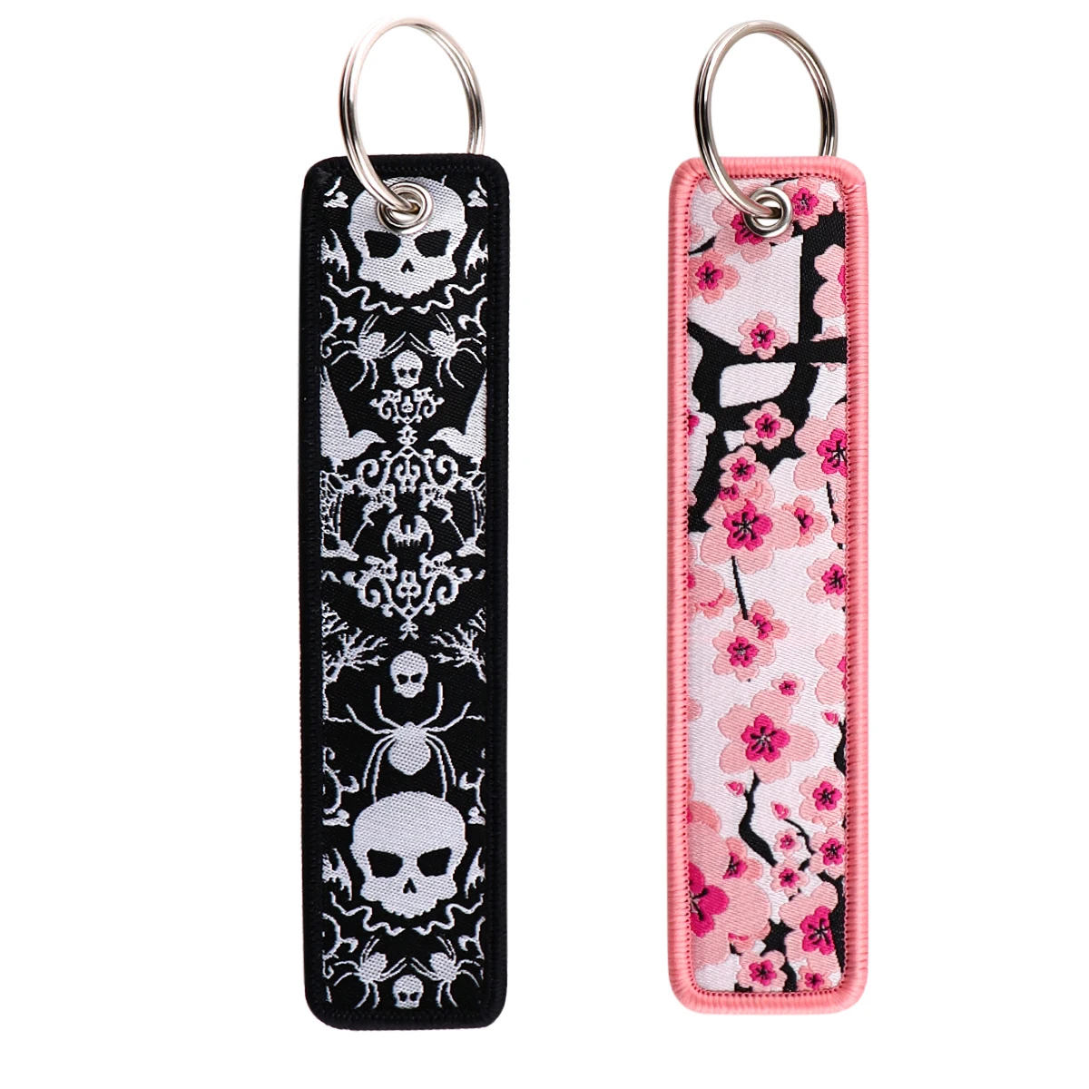 Sakura Key Tag Skull Key Ring Motorcycles Cars Student Bag Backpack Chaveiro Embroidery Key Fobs Fashion Phone Keychain Gifts