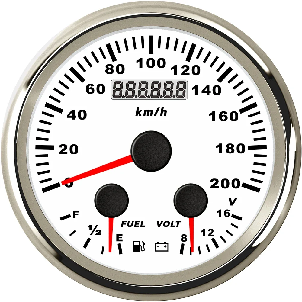 

ELING Waterproof 85mm 0-60MPH 0-200km/H GPS Speedometer Odometer with Fuel Level Voltmeter Red Backlight for Car Boat Universal