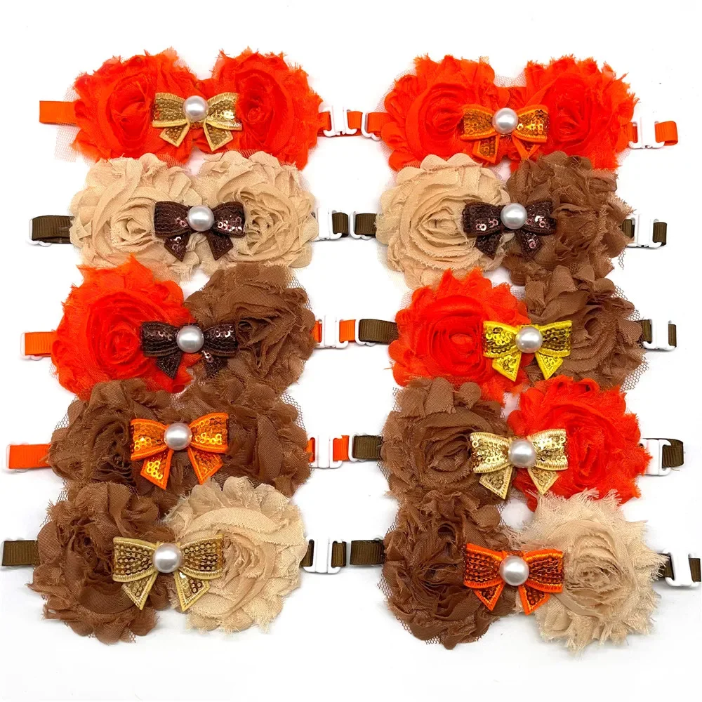 

50/100 шт., принадлежности для домашних собак на День Благодарения, галстуки-бабочки, осенний стиль, ошейник для собак, цветы с жемчужными галстуками-бабочками, галстуки для кошек, маленькие средние банты