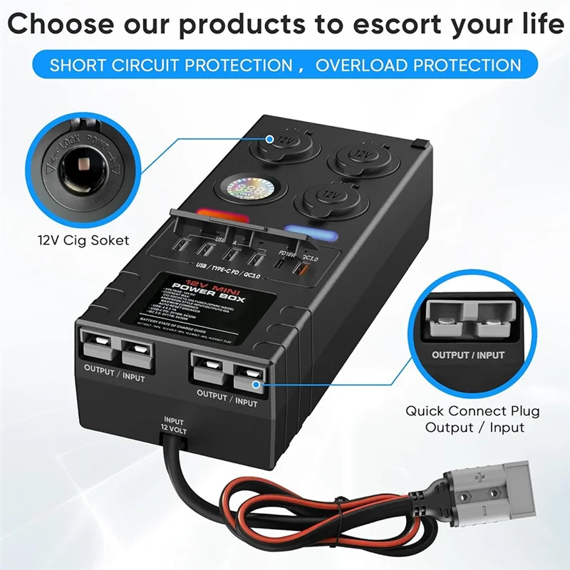 【مخزون محدود!】2 X Anderson 6 X USB 3 X Cig Sockets Mini Power Distribution Box 12V DC 15A Max 50A مع بطارية صغيرة