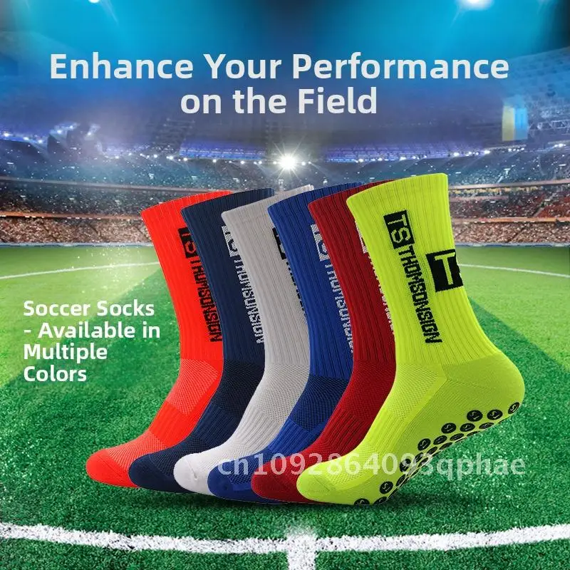 Adult mid tube soccer socks, men's adhesive anti slip thick towel bottom, training and competition sports socks