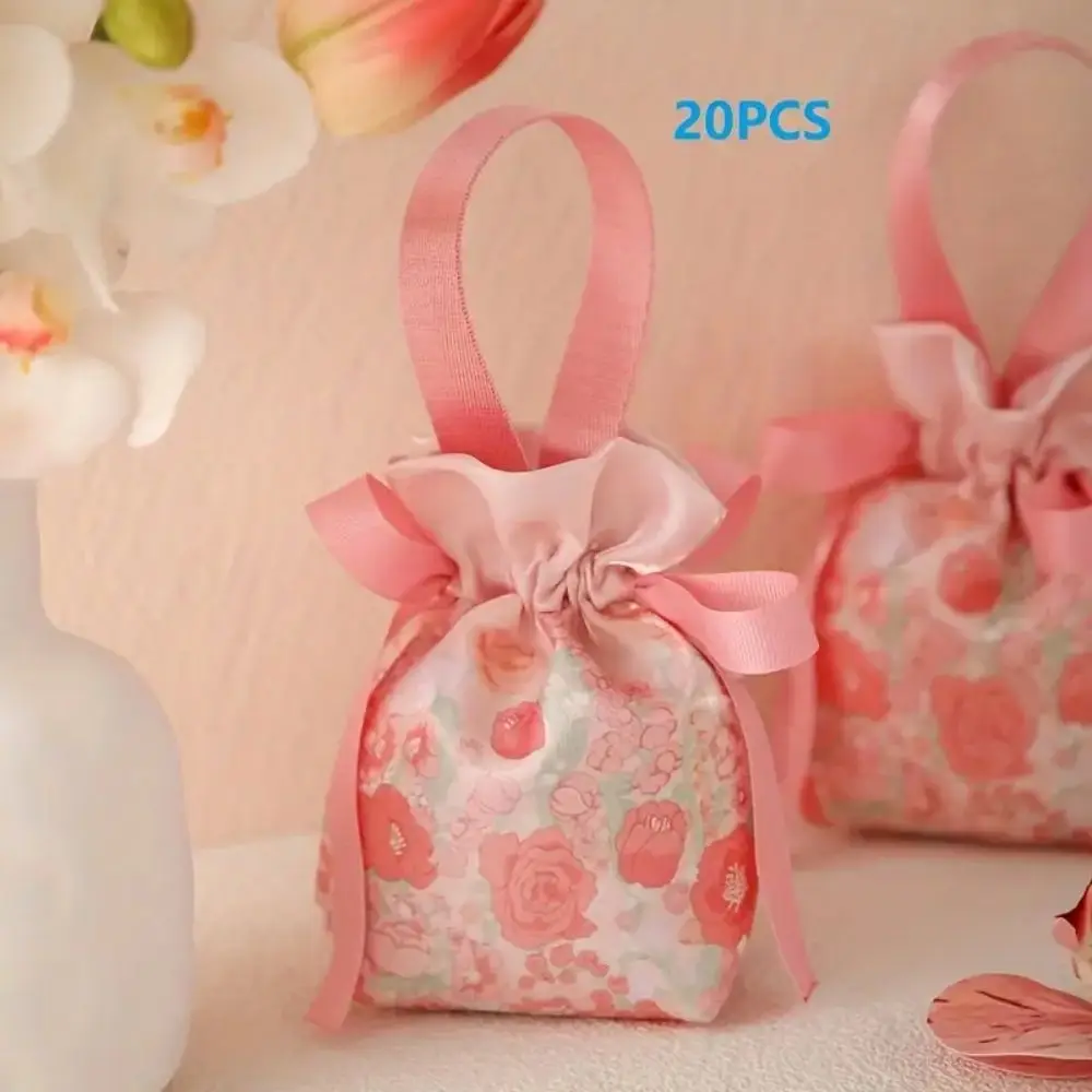 20-teilige Geschenktüten mit Blumenmuster und Kordelzug – kleine Party-Geschenke, Hochzeit, Baby-Tauf-, Geburtstagsgeschenk-Verpackungsbeutel