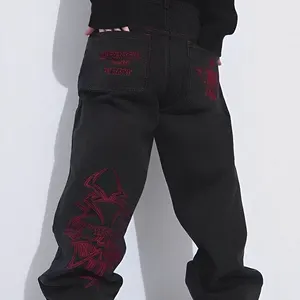 2024 Neue Herren-Baumwollmode vollständig bestickter Schädel locker in Linie Casual Hosen High Street Hip-Hop Y2K Vintage Hosen 8 Hauptverkaufsschädel Calcas - №5
