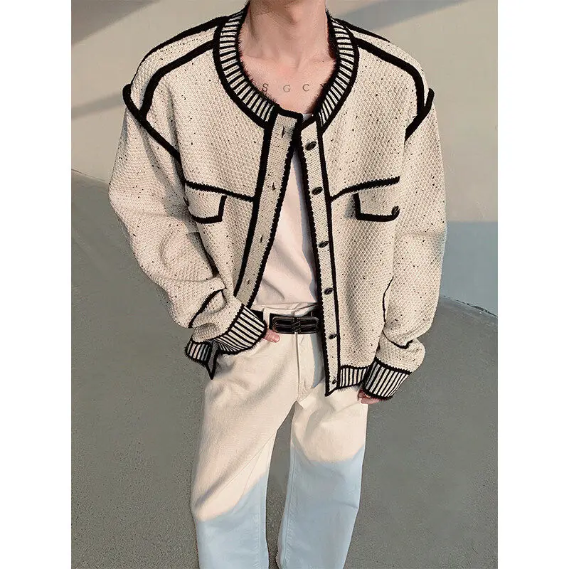 

Young Men's Knitted Jaet ort Sle Color Blo Fraant Sle Spring Autumn Open Cardigan Thiened Long Sve Polyester