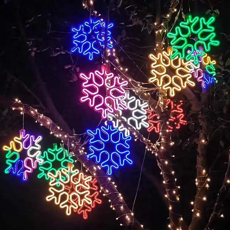 LED Snowflakes Garland Holiday 220v String Fairy Lights Hanging Ornaments Christmas lights Tree Decorations for Home Party