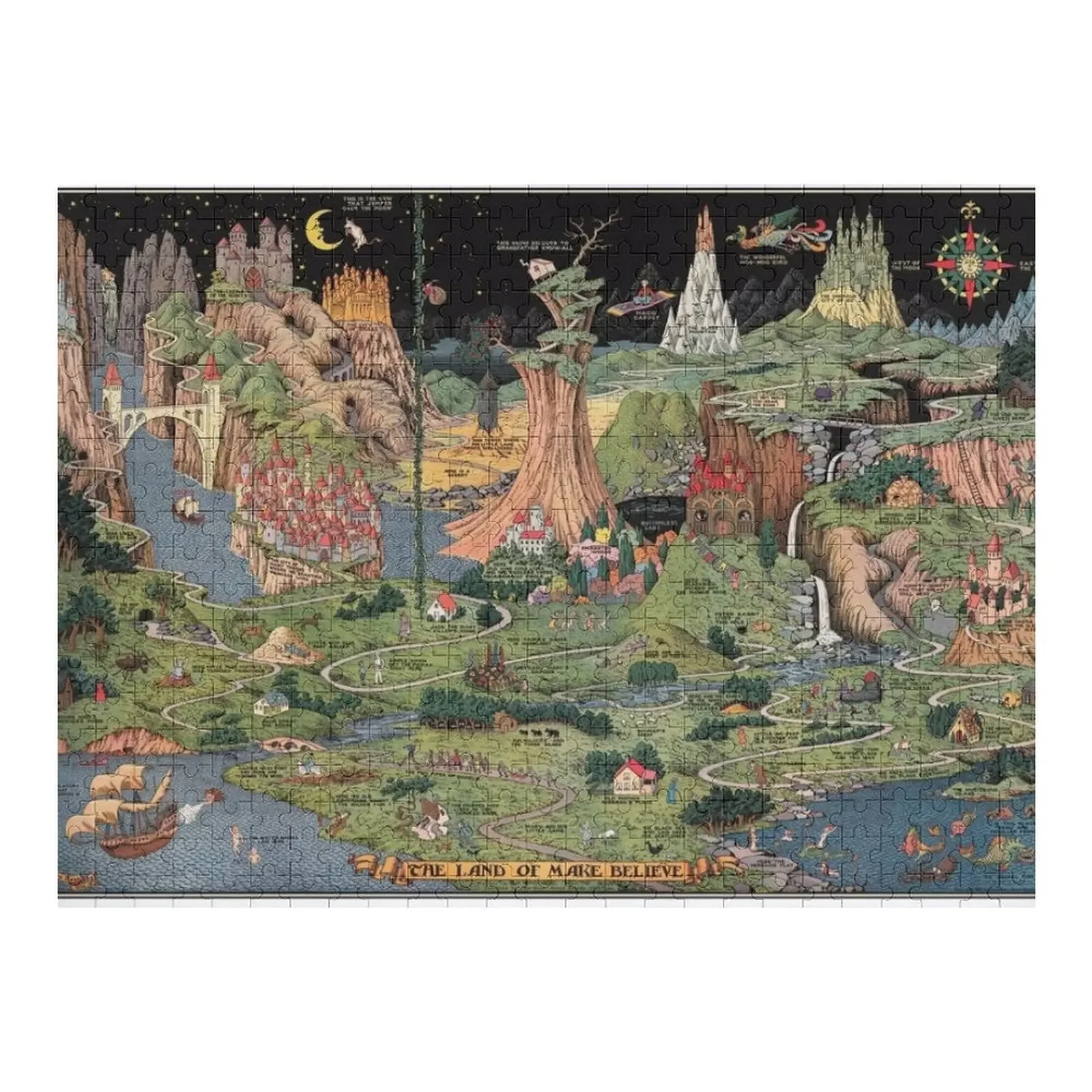 

The Land of Make Believe - fairy tale art / imaginary map Jigsaw Puzzle Personalize Wood Name Puzzle