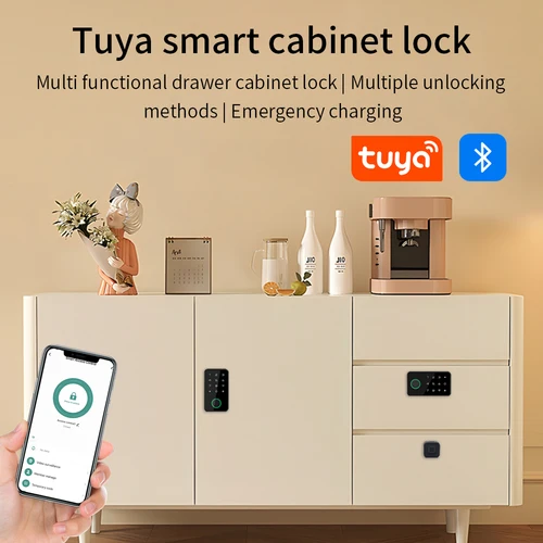 Imagen 2 del producto Tuya APP-cajón inteligente con huella dactilar, cerradura Invisible, desbloqueo de tarjeta IC, muebles de gabinete, cerradura electrónica con Sensor sin llave