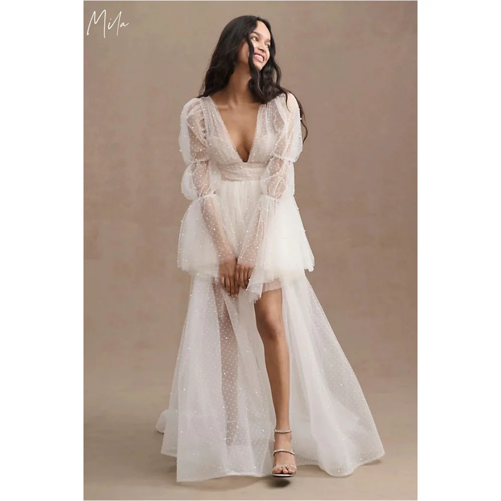 Kobe White V-Neck Mini Backless Party Dresses Beading Tulle Evening Dresses Detachable Train  Customized Prom Dresses 2025