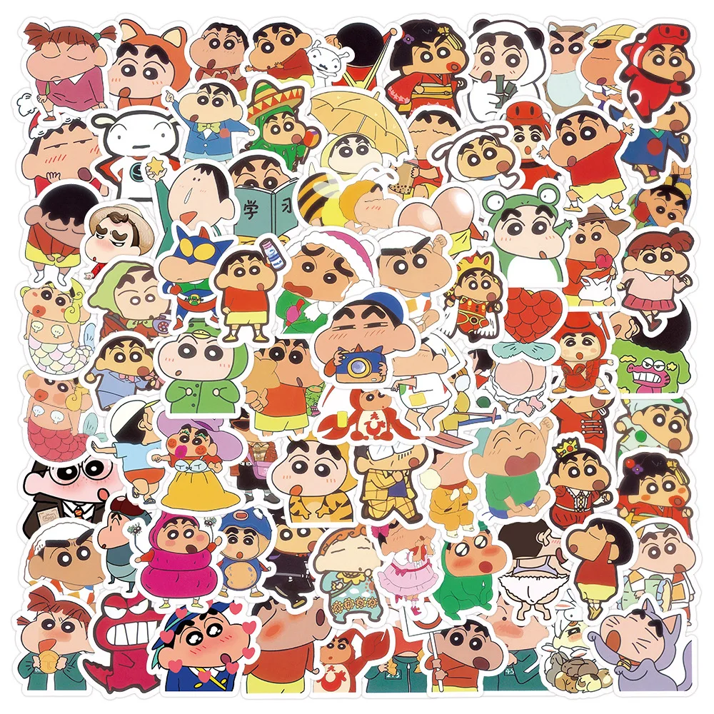 100pcs Crayon Shin-chan Anime Stickers Skateboard Suitcase Waterproof Phone Case Cute Stickers Pack Laptop Skin Kids Toys