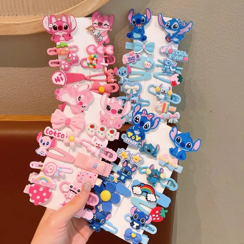 

New Disney Stitch Hairpin Girls Hairpin Headgear Baby Girls Cartoon Cute 14pcs Hair Accessories Clips Little Girl