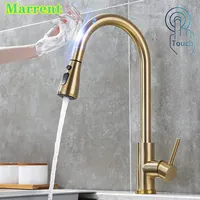 Brushed Gold Touch Kitchen Faucets 304 Stainless Steel Pull Out Kitchen Sink Mixer Faucet Tap Smart Sensor Touch Kitchen Faucet