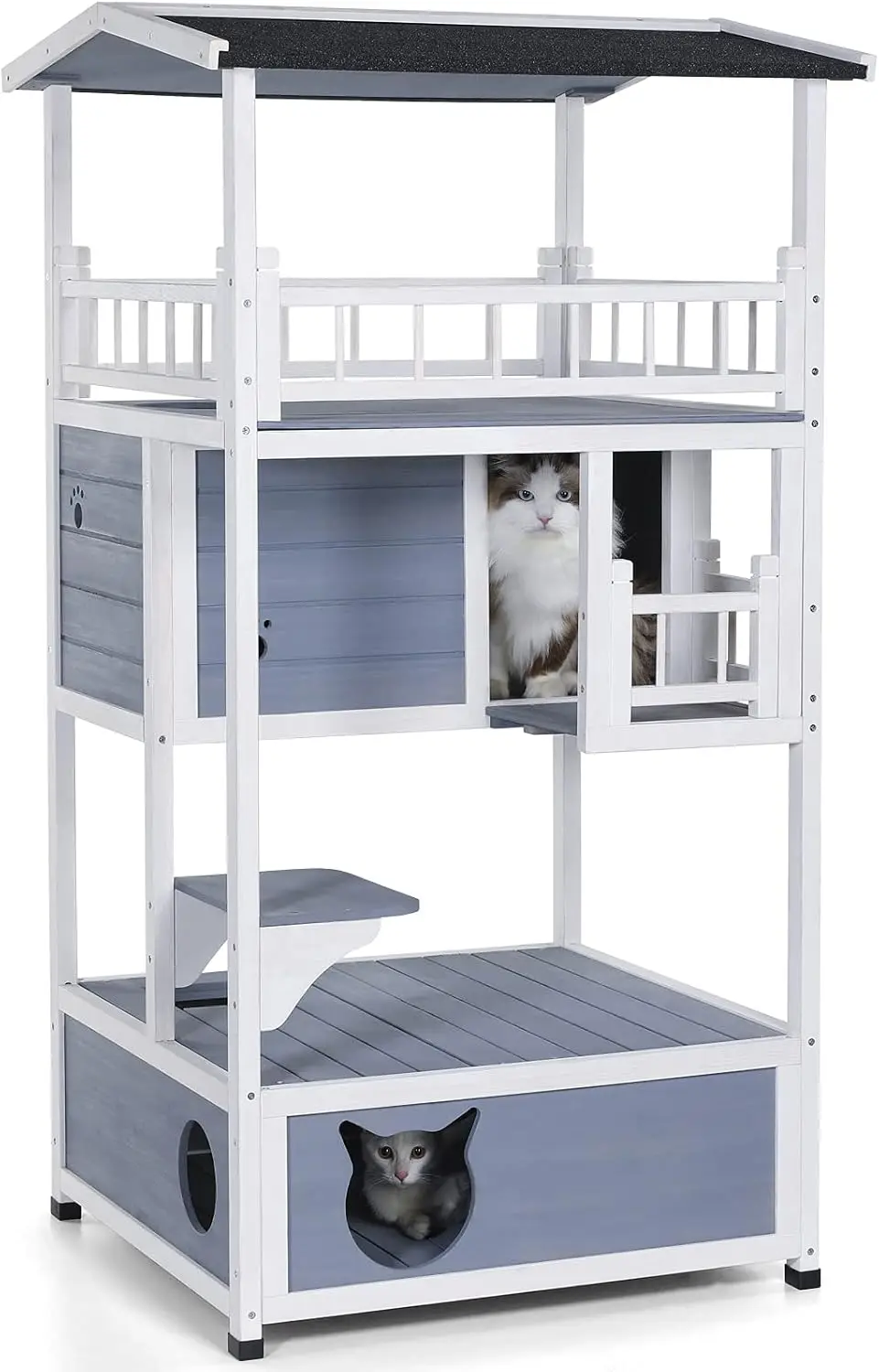 

Petsfit 4-Level Outdoor Cat House with Sun Deck, Cozy Sleeping Quarters, Jumping Platform, and Play Area - Cat Condo Perfect for