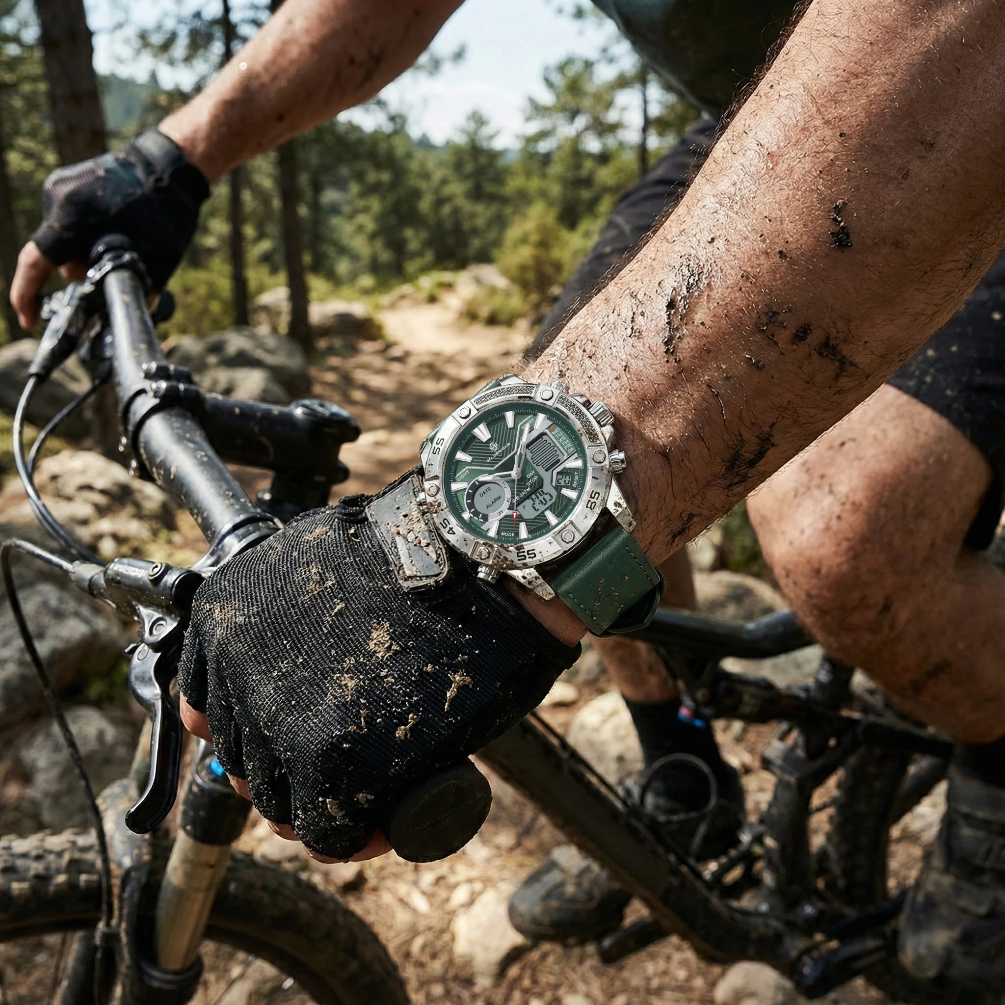 GOLDENHOUR Luxury Brand Men Watch Military Sports Digital Analog Quartz Wristwatch Waterproof Multifunctional Leather Strap Relo