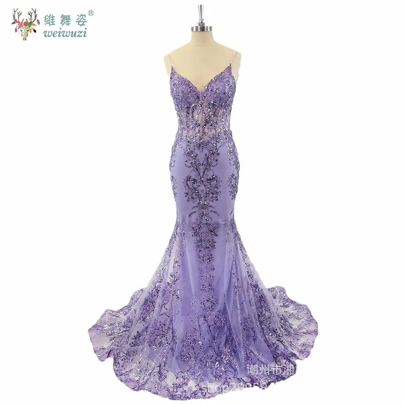 Squisiti abiti da ballo con cinturino per spaghetti Applicazioni scintillanti Sirena con paillettes Abiti da ballo per feste di compleanno sexy di lusso con scollo a V aperto sul retro