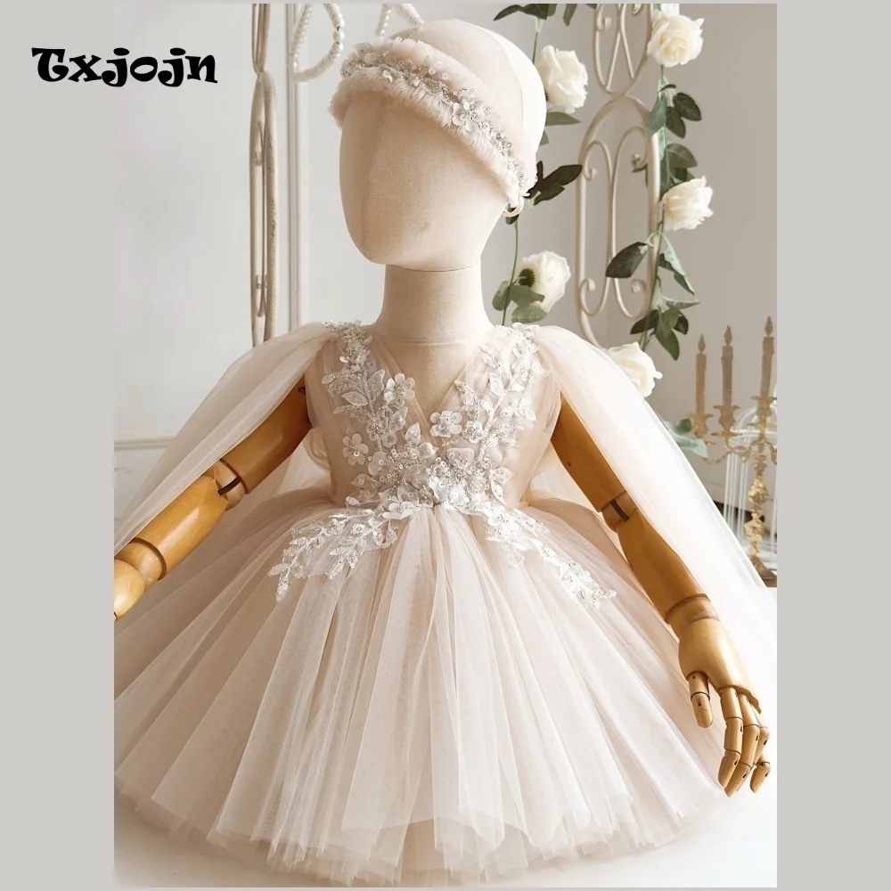 Baby Girl Appliqued Tutu Dress Flower Girl Mesh Princess Dress Toddler Teens Child Vestido Wedding Party Birthday Clothes 1-14Y